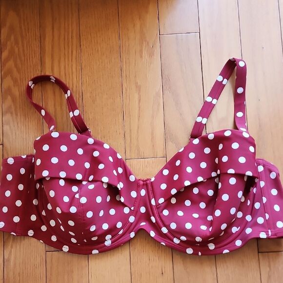 Adore Me Red Polka Dot Swimwear- Women's Size 1X Bottom, Size 42D Top - Picture 5 of 6
